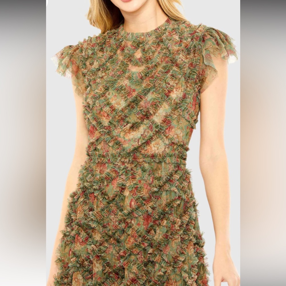 Midi Tiered Floral Texture Dress in Olive Multi - Unbranded - Picture 2 of 3